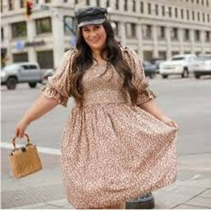 Ivy City Womens XXL Wild One Leopard Print Smocked Quarter Sleeve Dress Boho NWT